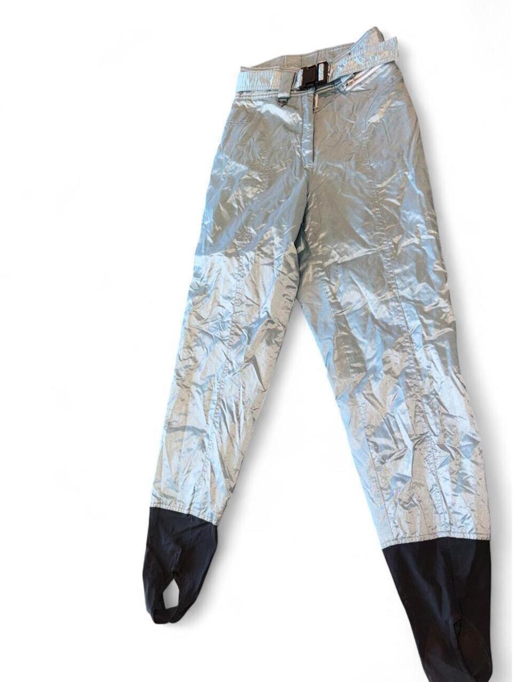 Vintage Obermeyer "Stilleto" Metallic Silver Ski Pants with Stirrups